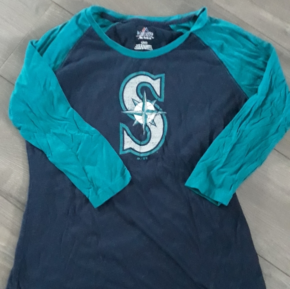 Seattle Mariners womens majestic henley large mlb - Picture 1 of 2